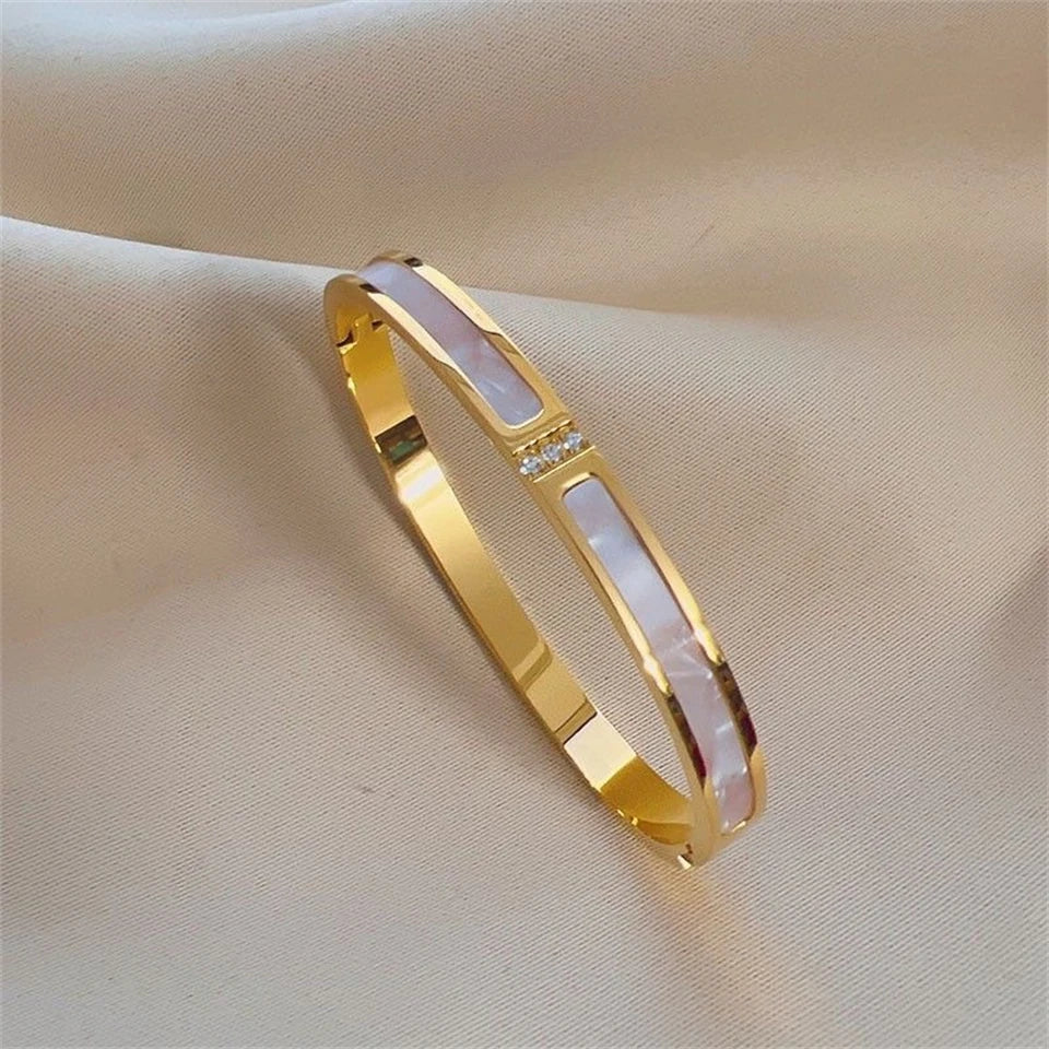 Sparkling Zirconia Stackable Bangle Set – Non-Fading Stainless Steel Bracelets for Women