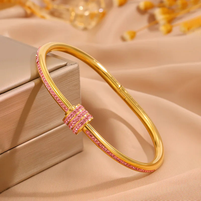 Sparkling Zirconia Stackable Bangle Set – Non-Fading Stainless Steel Bracelets for Women