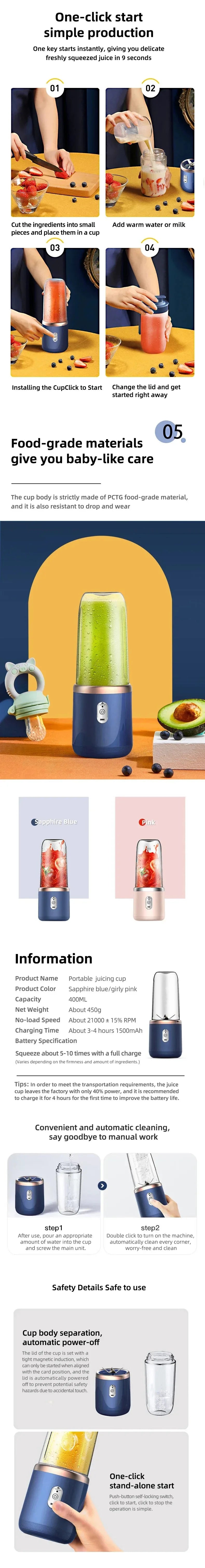 Portable USB Blender – Mini Travel Smoothie & Juicer Cup