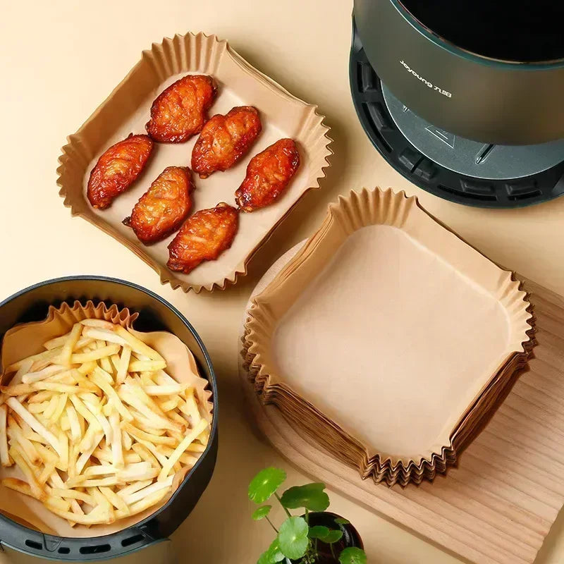 Air Fryer Disposable Paper Liners – Square & Round Non-Stick Baking Parchment Mats