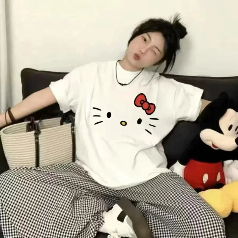 Hello Kitty Y2K Cartoon T-Shirt — Loose Fit Casual Summer Cotton Top