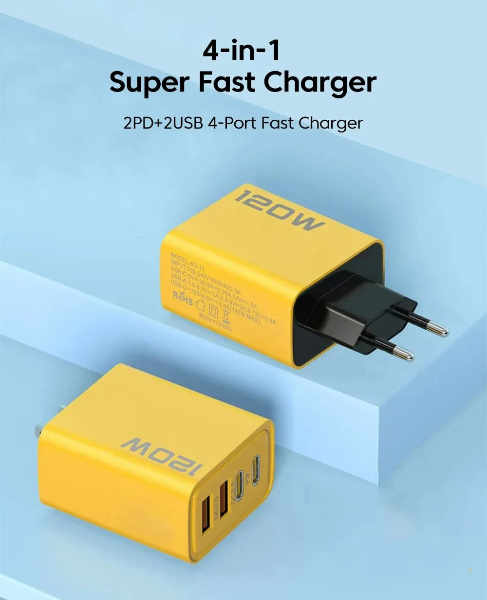 4-Port USB-C Fast Charger 120W – Quick Charge 3.0 for iPhone, Samsung & More