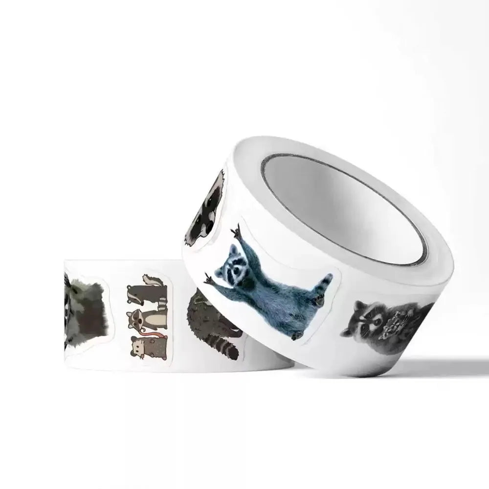 Raccoon Cartoon Sticker Roll – 500pcs DIY Planner & Journal Decoration Stickers