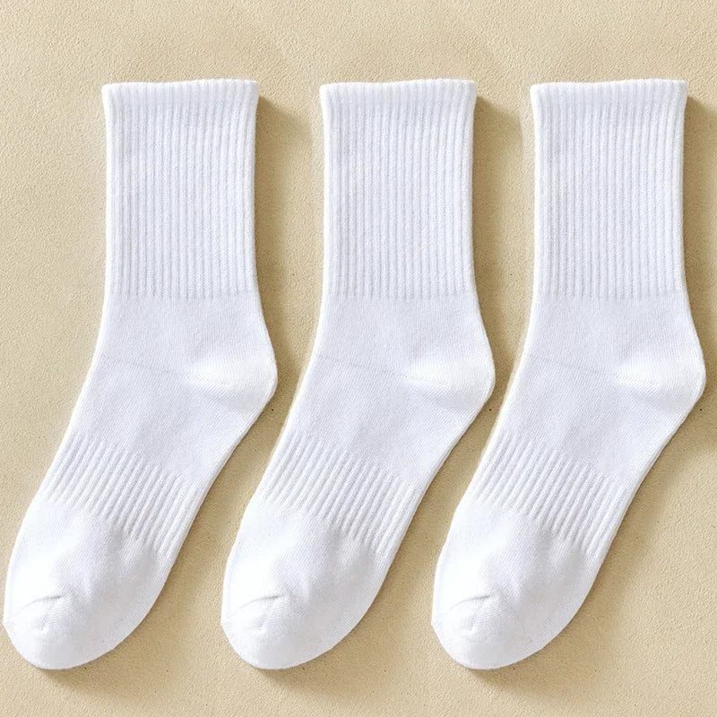 Men's Cotton Sports Socks | Soft Breathable Crew Socks for Everyday & Athletic Wear | Black & White