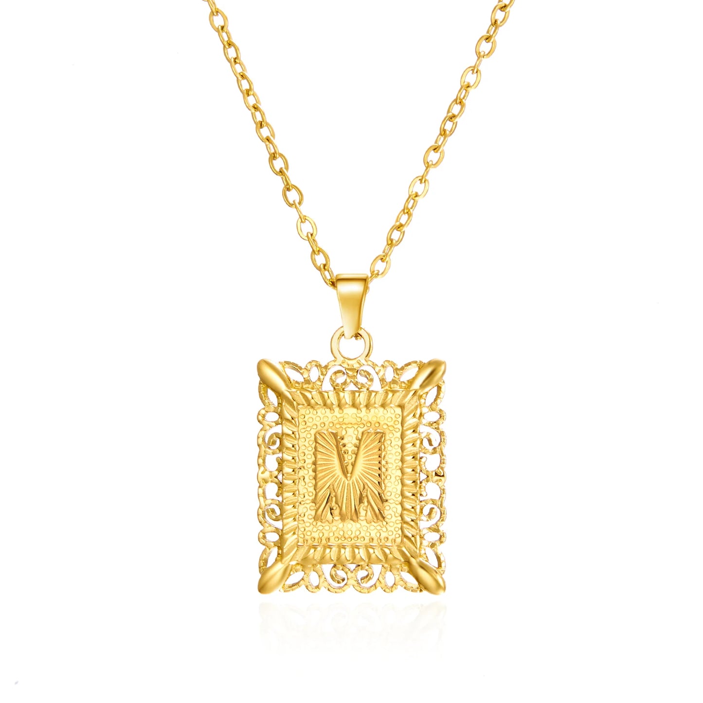 Gold Initial Letter Pendant Necklace – Stainless Steel Couple Jewelry