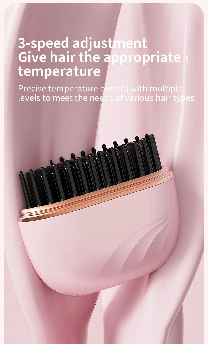 Cordless Mini Hair Straightener Brush – USB Rechargeable, Anti-Scald, Wet & Dry Use