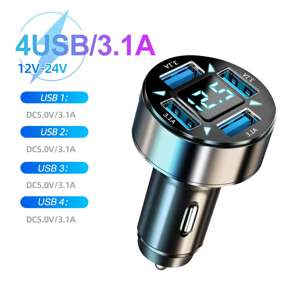 66-250W PD Car Charger – Multi-Port USB-C Fast Charge with Digital Display
