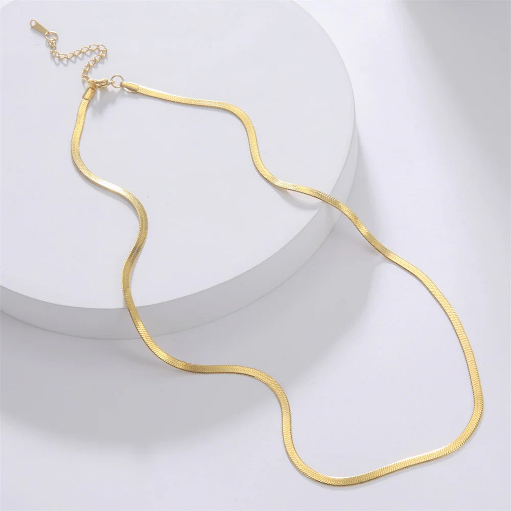Stainless Steel Snake Chain Necklace | Gold & Silver Herringbone Choker for Women & Men