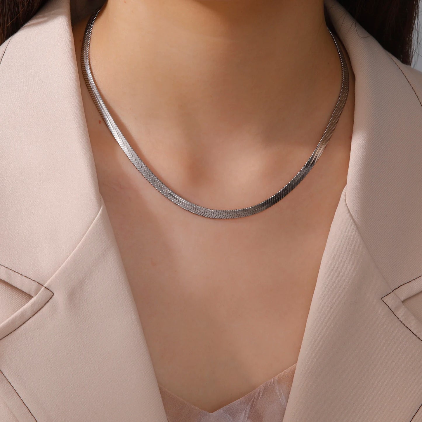 Stainless Steel Snake Chain Necklace | Gold & Silver Herringbone Choker for Women & Men