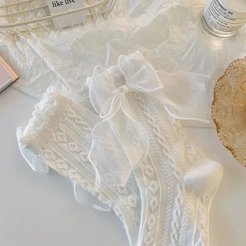 Kawaii Lace & Bow Ruffle Socks — Women's Cotton Stockings (6 Styles)