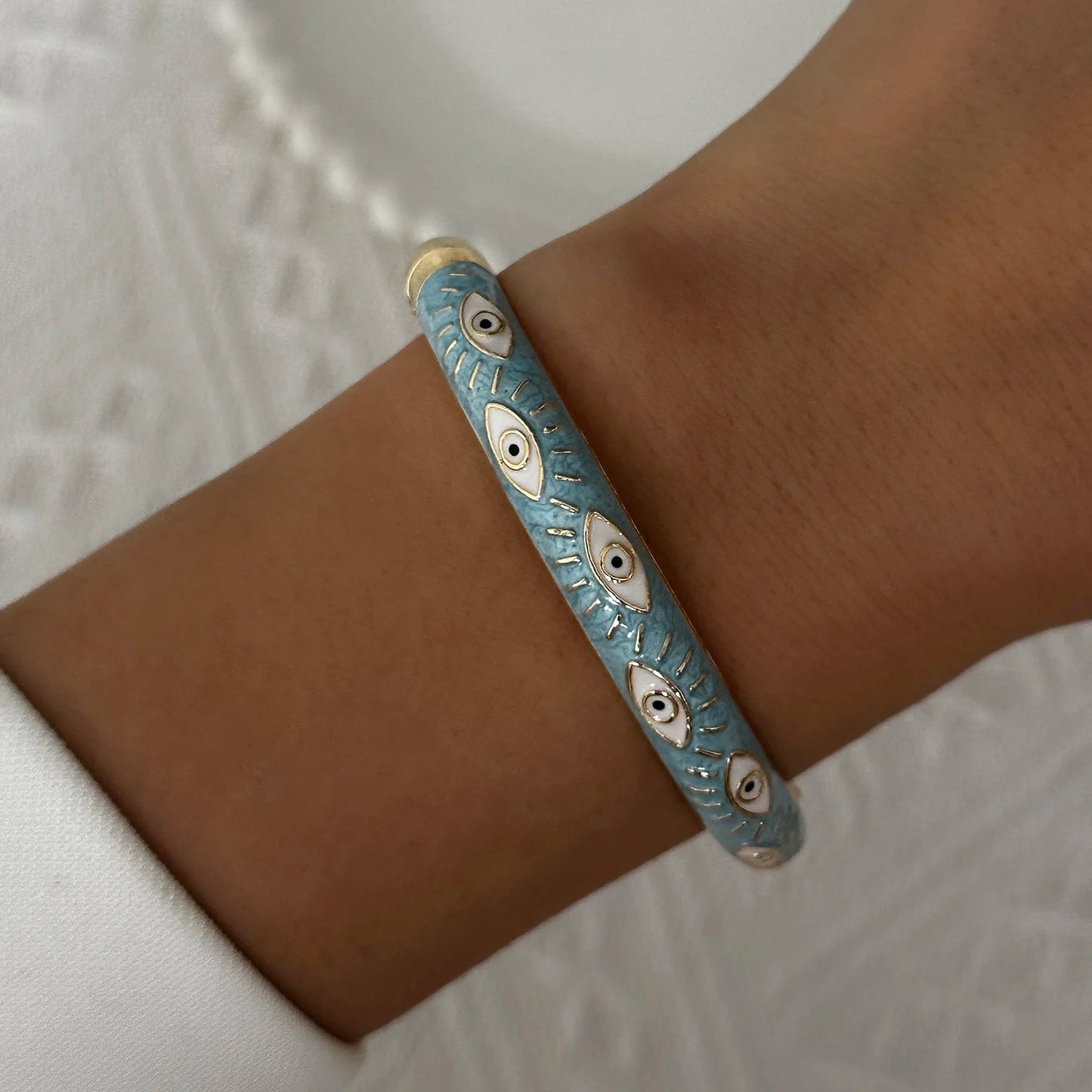 Enamel Flower Bracelet for Women | Retro Gold Plated Evil Eye Zircon Bangle