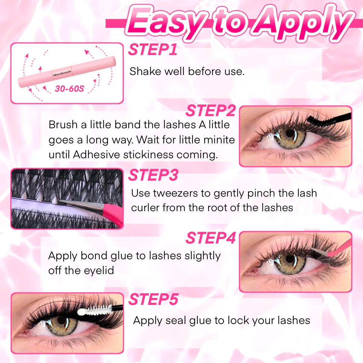 DIY Lash Extension Kit – Cluster Individual Eyelashes 9-16mm with Bond & Seal | Wispy Natural Look
