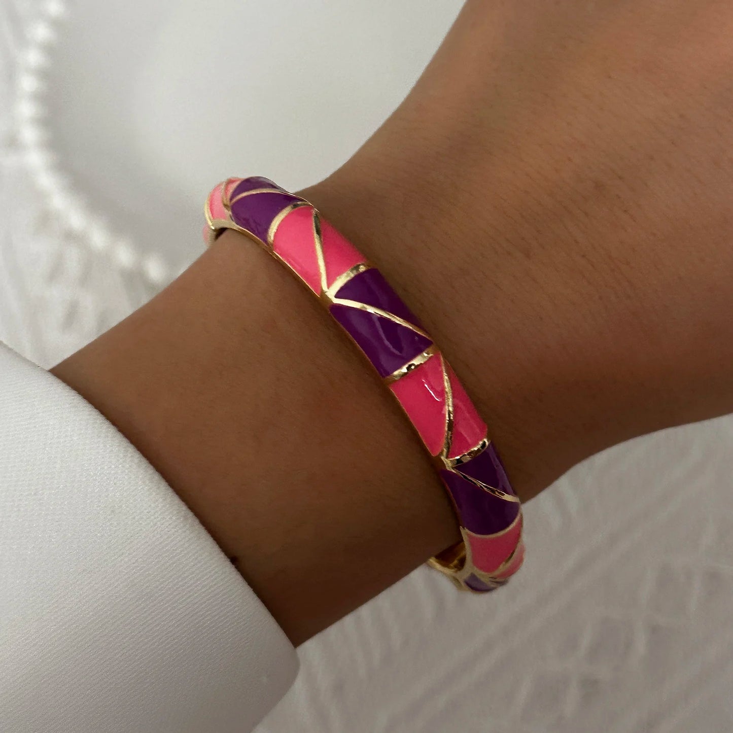 Enamel Flower Bracelet for Women | Retro Gold Plated Evil Eye Zircon Bangle