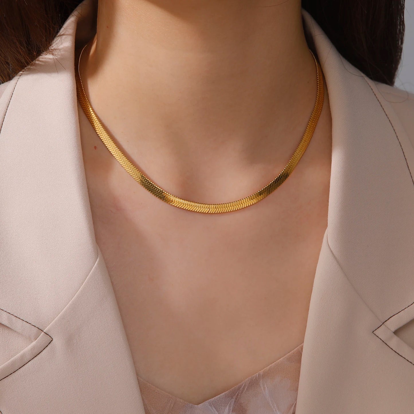 Stainless Steel Snake Chain Necklace | Gold & Silver Herringbone Choker for Women & Men