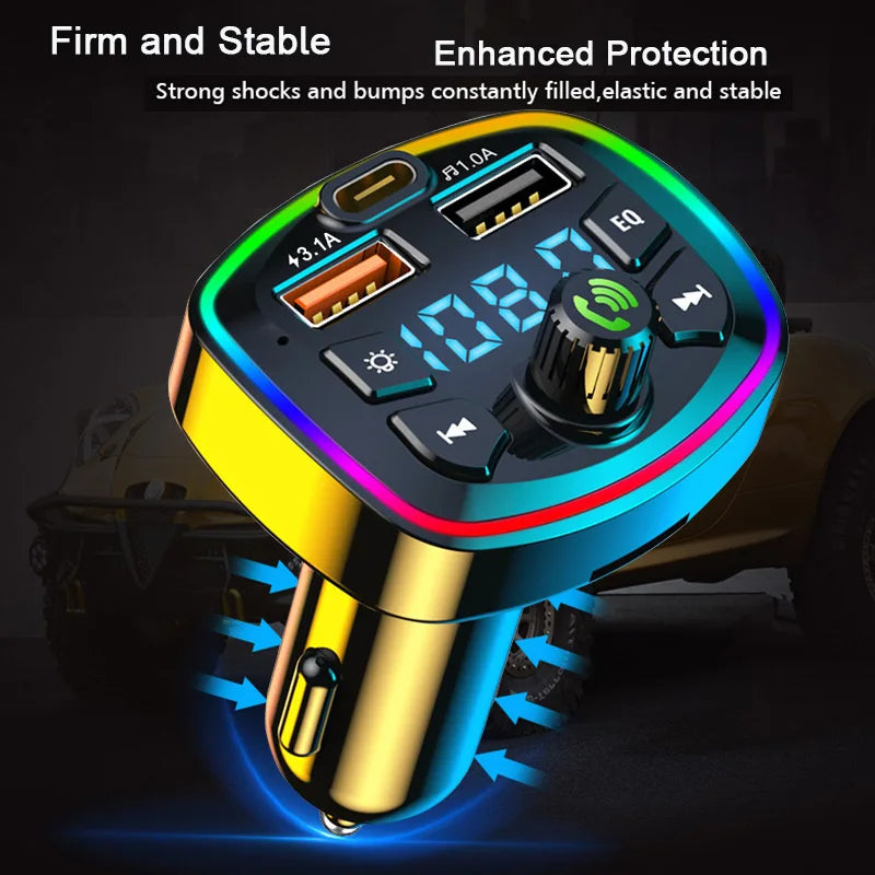 Car Bluetooth 5.0 FM Transmitter – Wireless Adapter, MP3 Player & Dual USB Fast Charger
