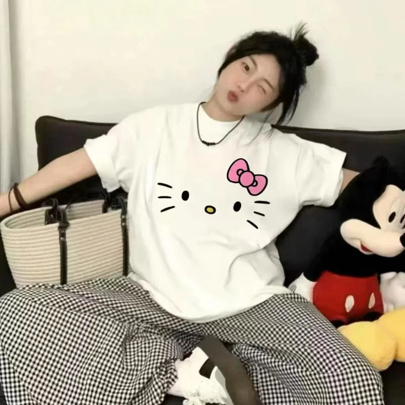Hello Kitty Y2K Cartoon T-Shirt — Loose Fit Casual Summer Cotton Top