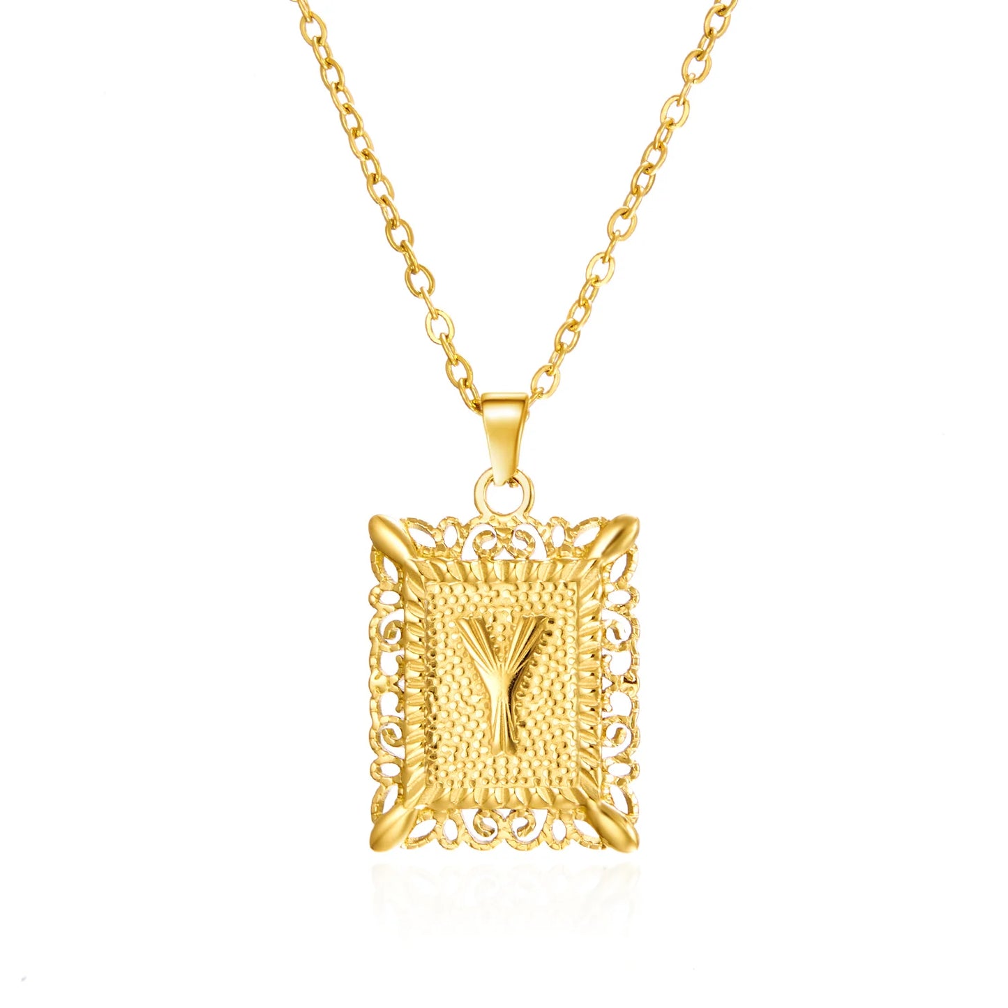 Gold Initial Letter Pendant Necklace – Stainless Steel Couple Jewelry
