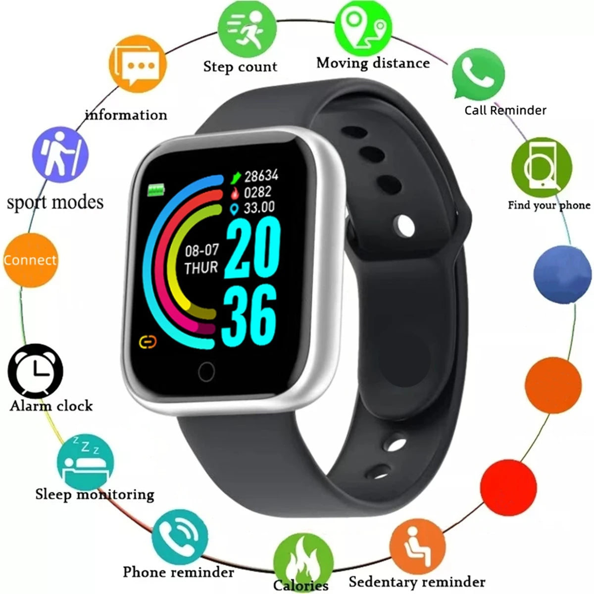 Smart Fitness Watch – Y68 & 116Plus | Heart Rate, Sleep & Message Tracker