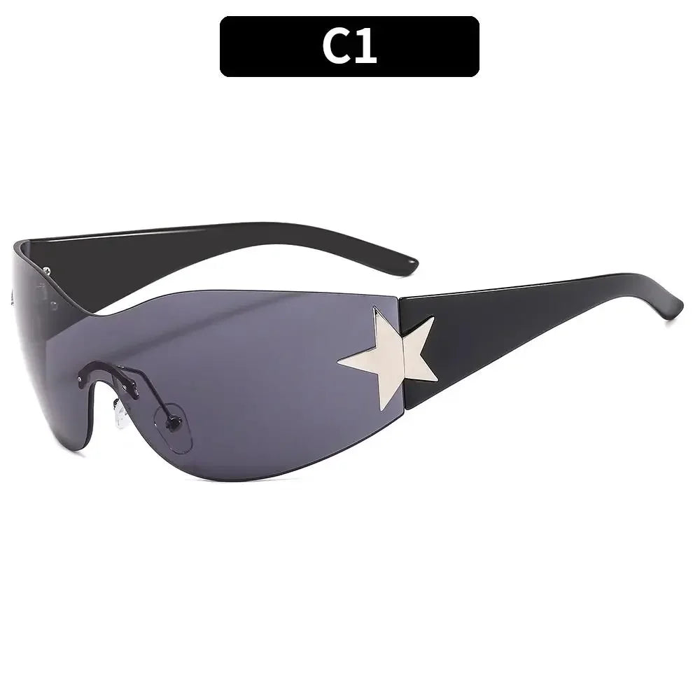 Y2K Rimless Punk Sunglasses — Wrap Around Goggle Shades for Women & Men