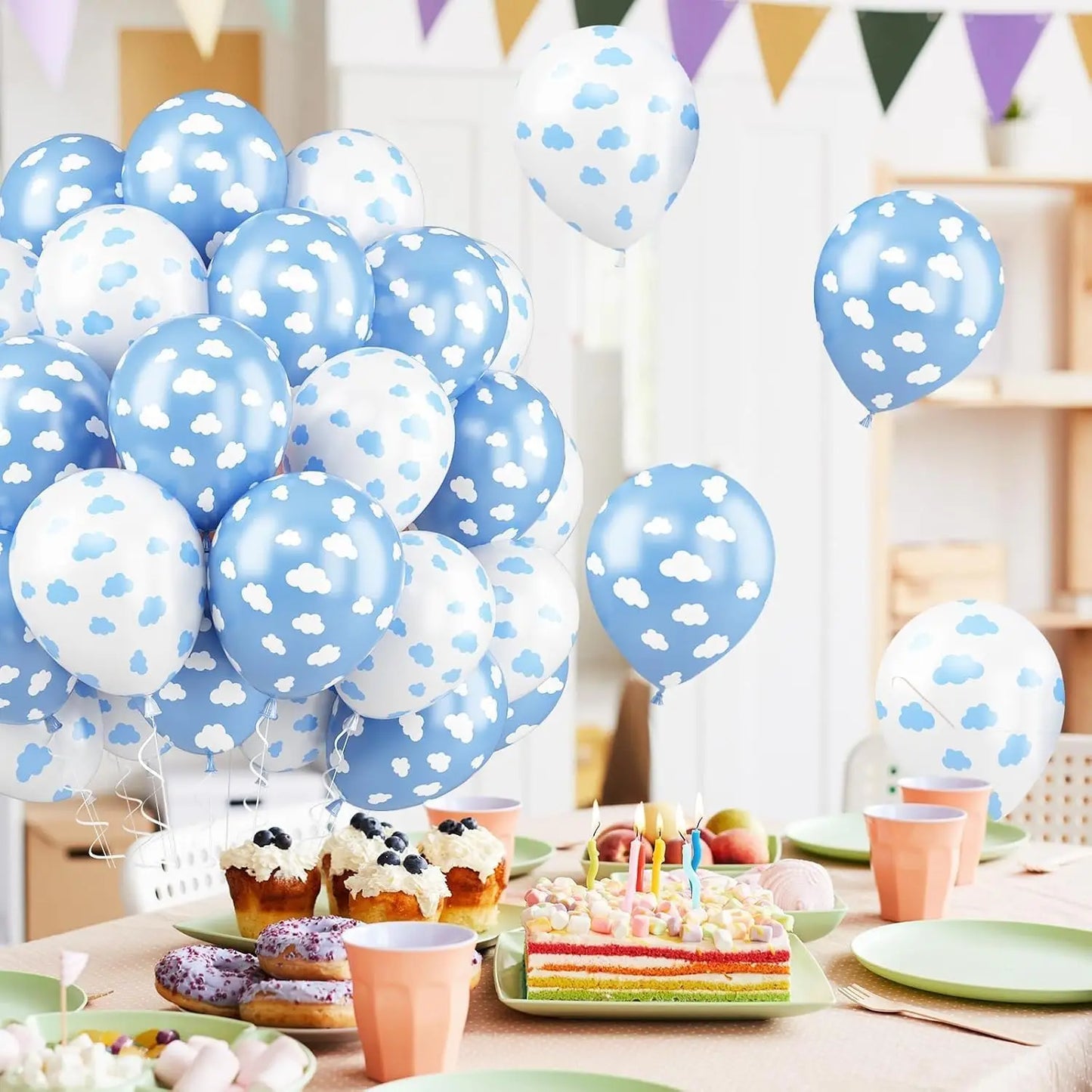 38 Pcs 12 inch White Blue Transparent Cloud Printed Latex Balloons Aluminum Foil Balloon birthday baby shower Party Decoration