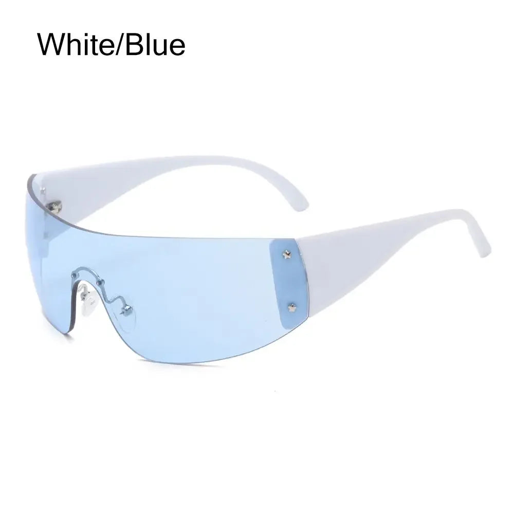 Y2K Rimless Punk Sunglasses — Wrap Around Goggle Shades for Women & Men