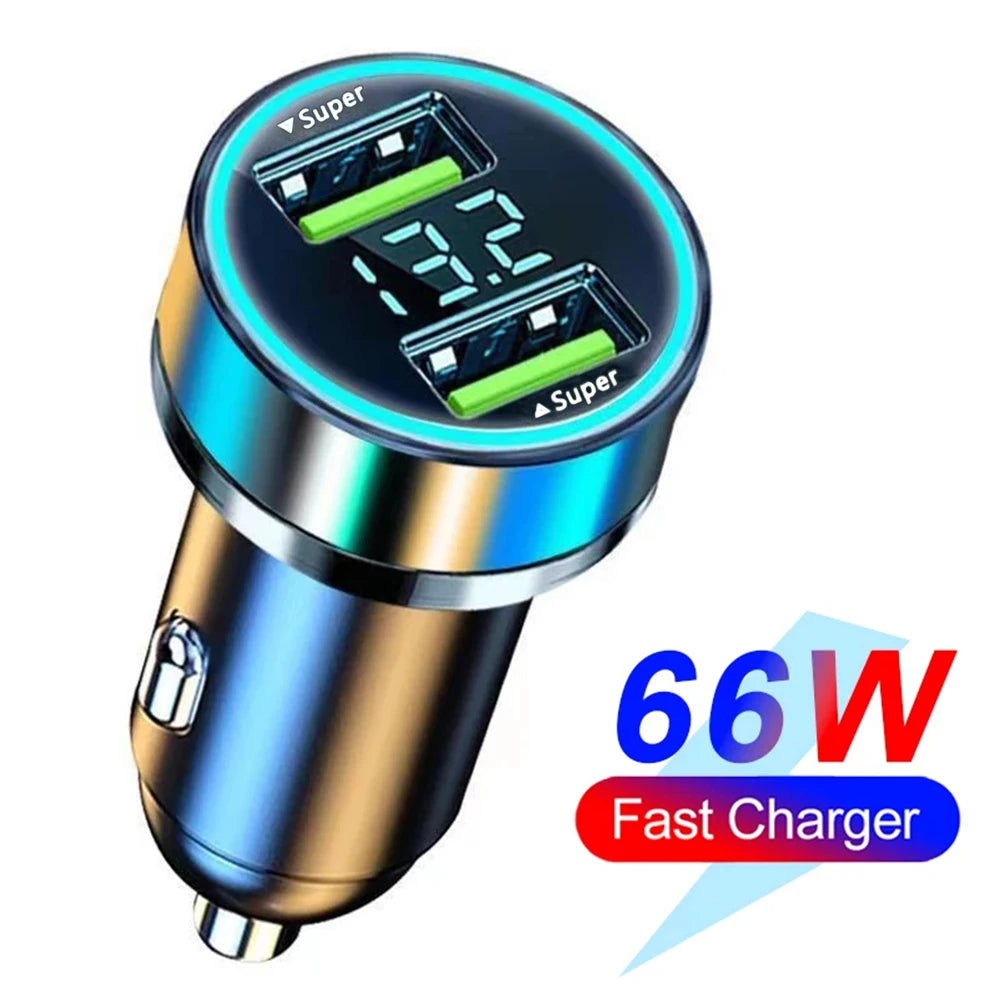 66-250W PD Car Charger – Multi-Port USB-C Fast Charge with Digital Display