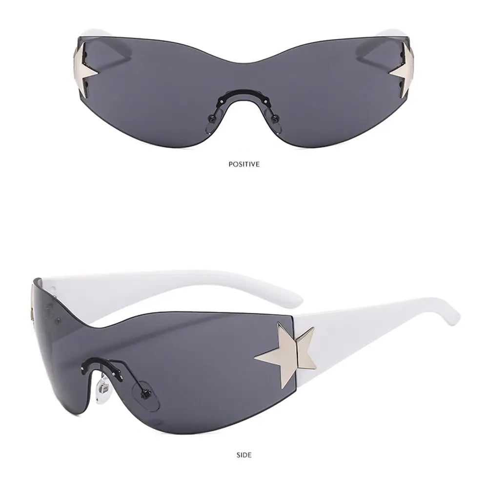 Y2K Rimless Punk Sunglasses — Wrap Around Goggle Shades for Women & Men