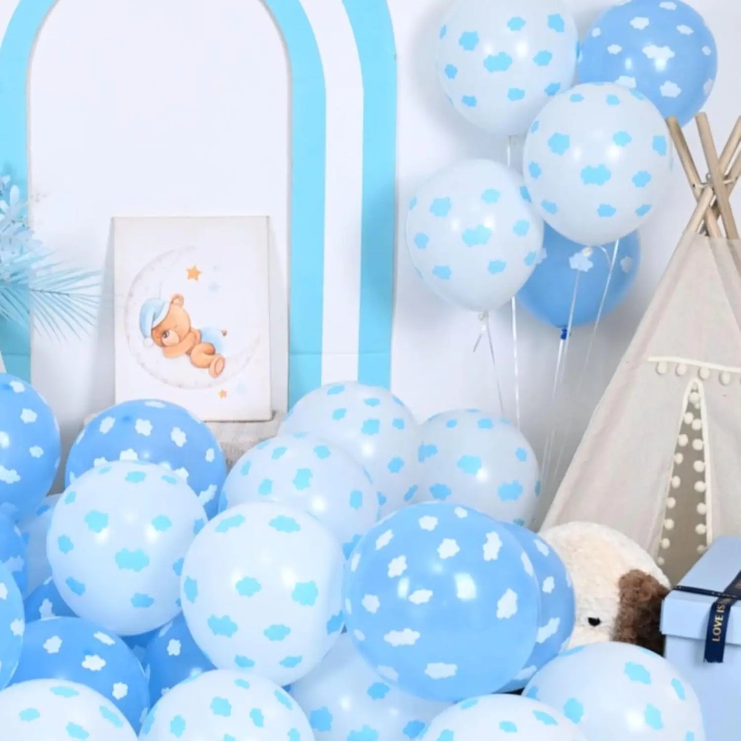 38 Pcs 12 inch White Blue Transparent Cloud Printed Latex Balloons Aluminum Foil Balloon birthday baby shower Party Decoration