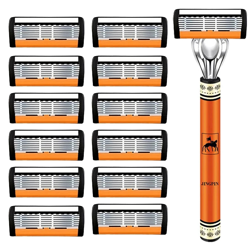 6-Layer Safety Razor Set for Men – Stainless Steel Shaver with Changeable Blade Head