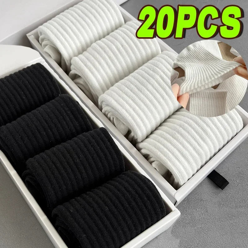 Men's Cotton Sports Socks | Soft Breathable Crew Socks for Everyday & Athletic Wear | Black & White